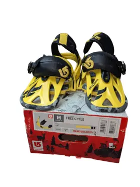 109795 Burton Freestyle Snowboard Bindings Yellow Black Size M Ankle Buckles