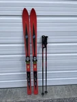 153 Cm K2 Duster Women's Skis W/ Adjustable Bindings, Poles Used. Price: $150.00.
