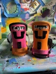 Union Force Snowboard Bindings Adjustable Toe Ramp Pink Orange Black Used. Price: $180.00.
