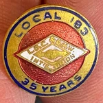 L.o.c. & D.h.w. Int'l Union 35 Years Handshake Color Enameled Lapel Pin 14MM Used. Price: $12.99.